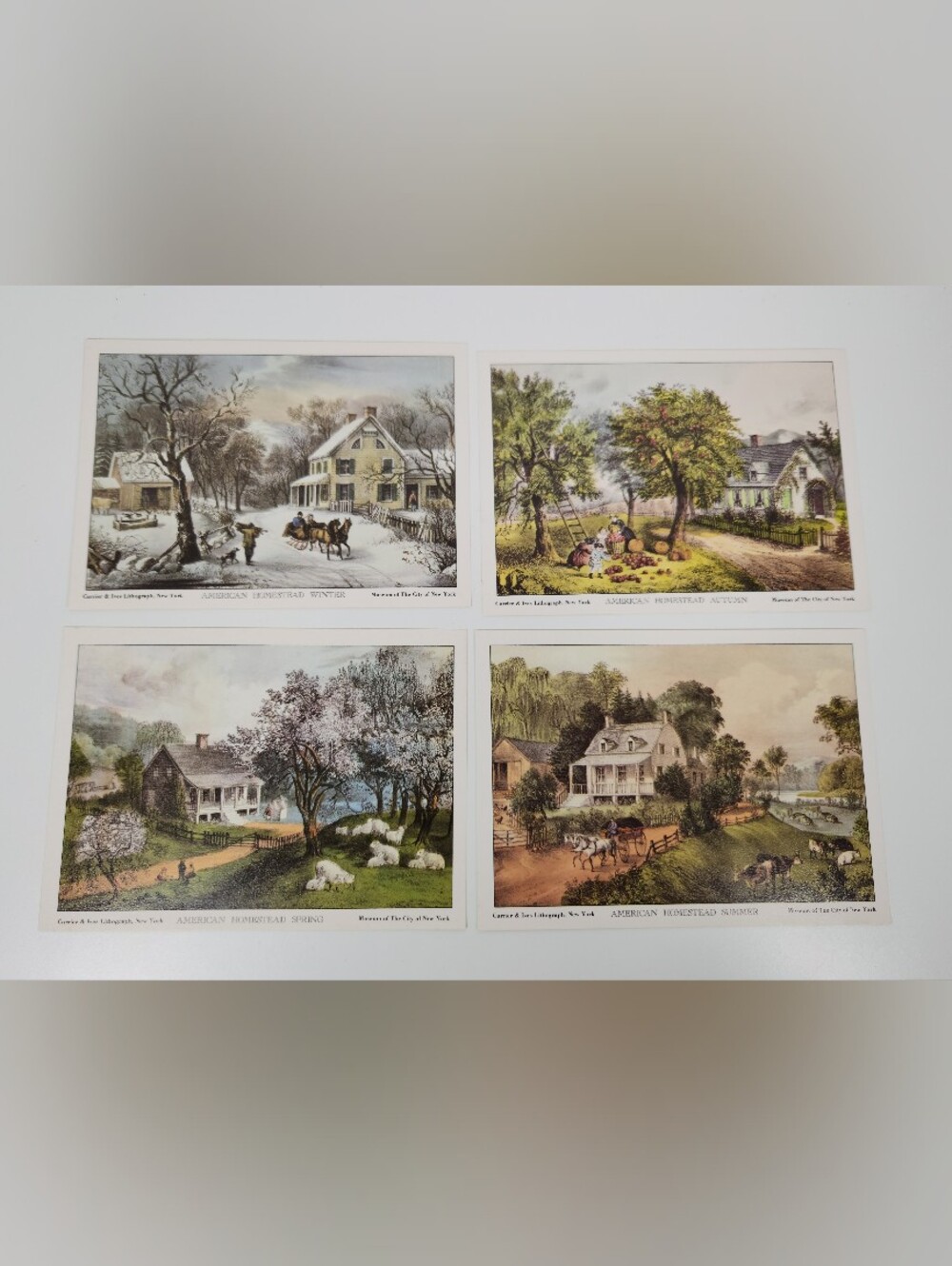 Vintage Currier & Ives American Homestead Four Seasons Printed Lithographs 5x7